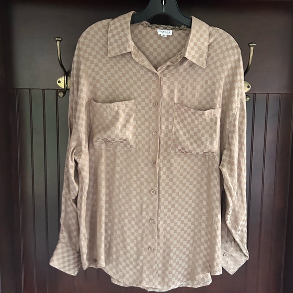 LE LIS Satin Check Button Shirt Mini Skirt Preppy Minimalist 2 Piece Set Size S - Picture 10 of 15